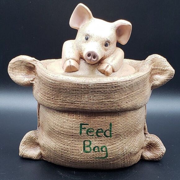 Vintage Hand Painted 9.25" Ceramic Piggy in a Burlap Sack Feed Bag Cookie Jar - Picture 16 of 16